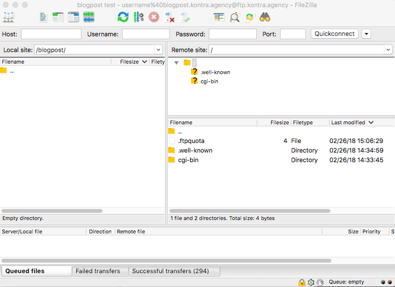 Example of FileZilla an FTP client