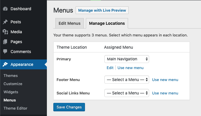 Step 2 WordPress custom menu