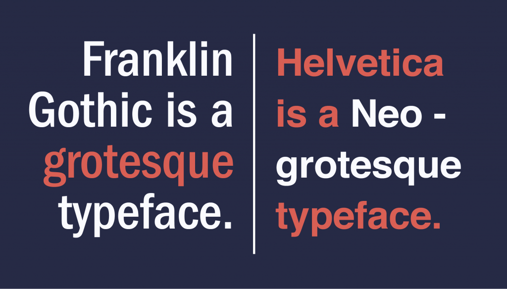 Frankiln Gothic and Helvetica as san serif fonts