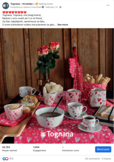 Picture shows Tognana mugs with red hearts
