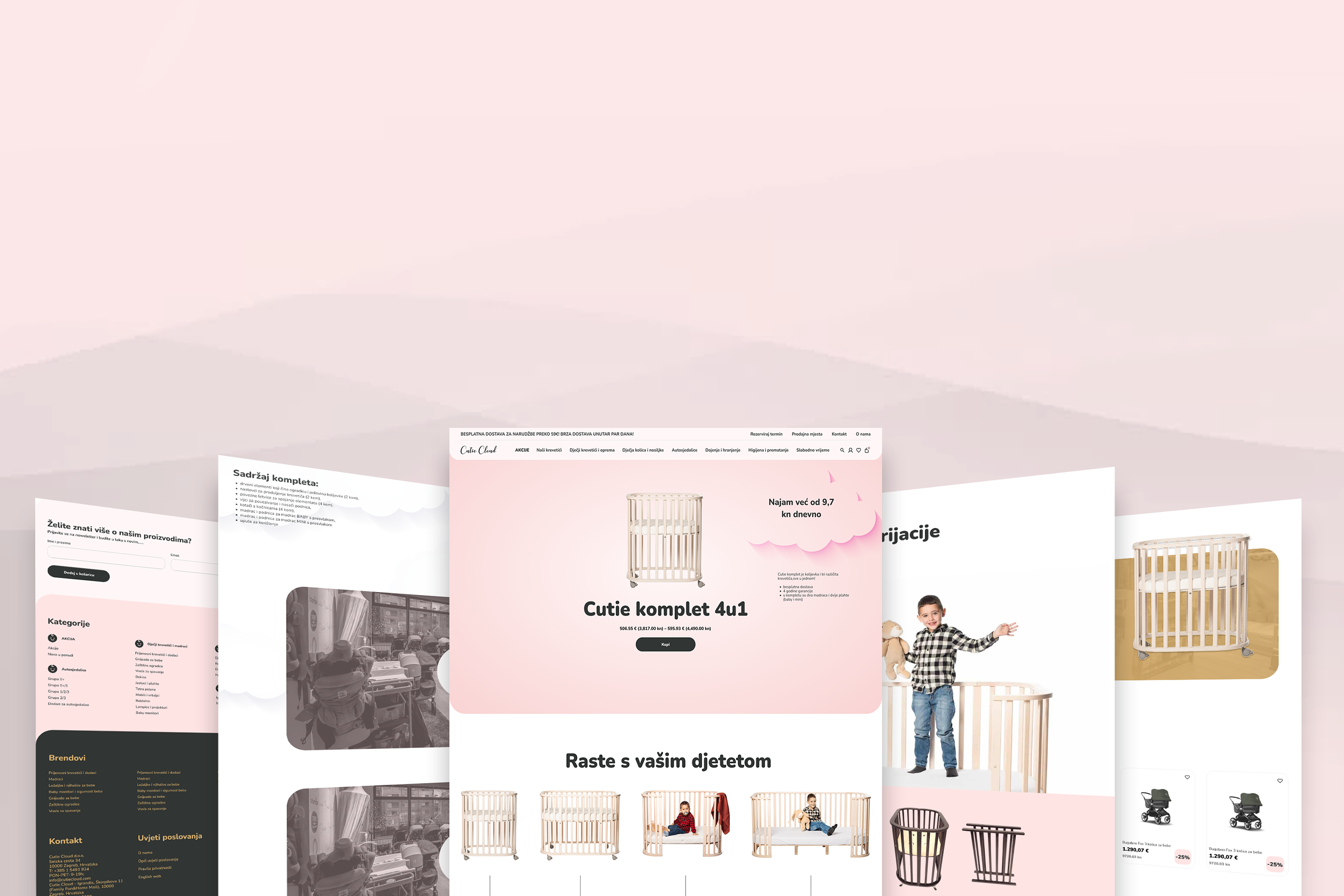Five examples of landing page on a brand color.