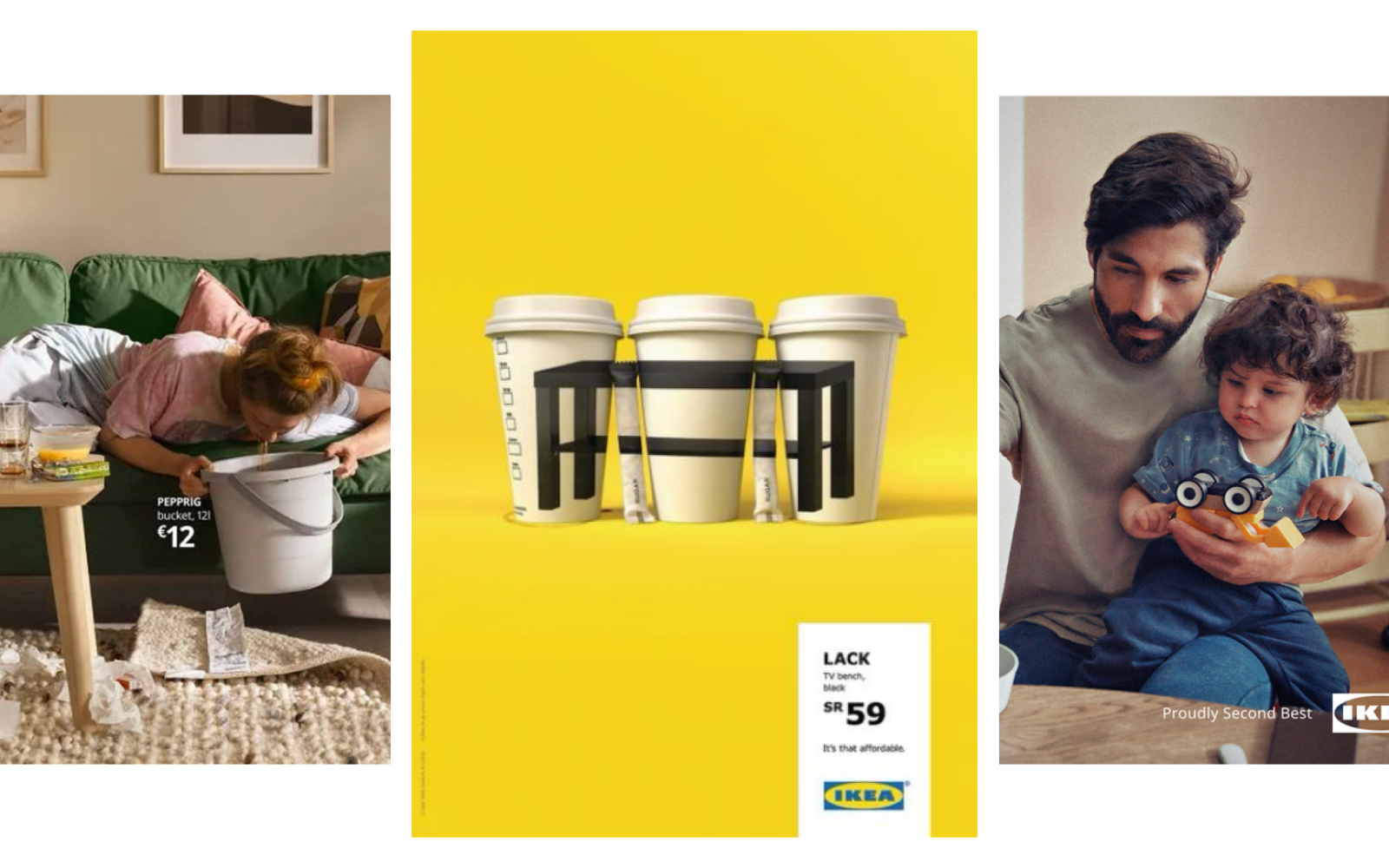 three visuals from three different IKEAs campaigns combined into one
