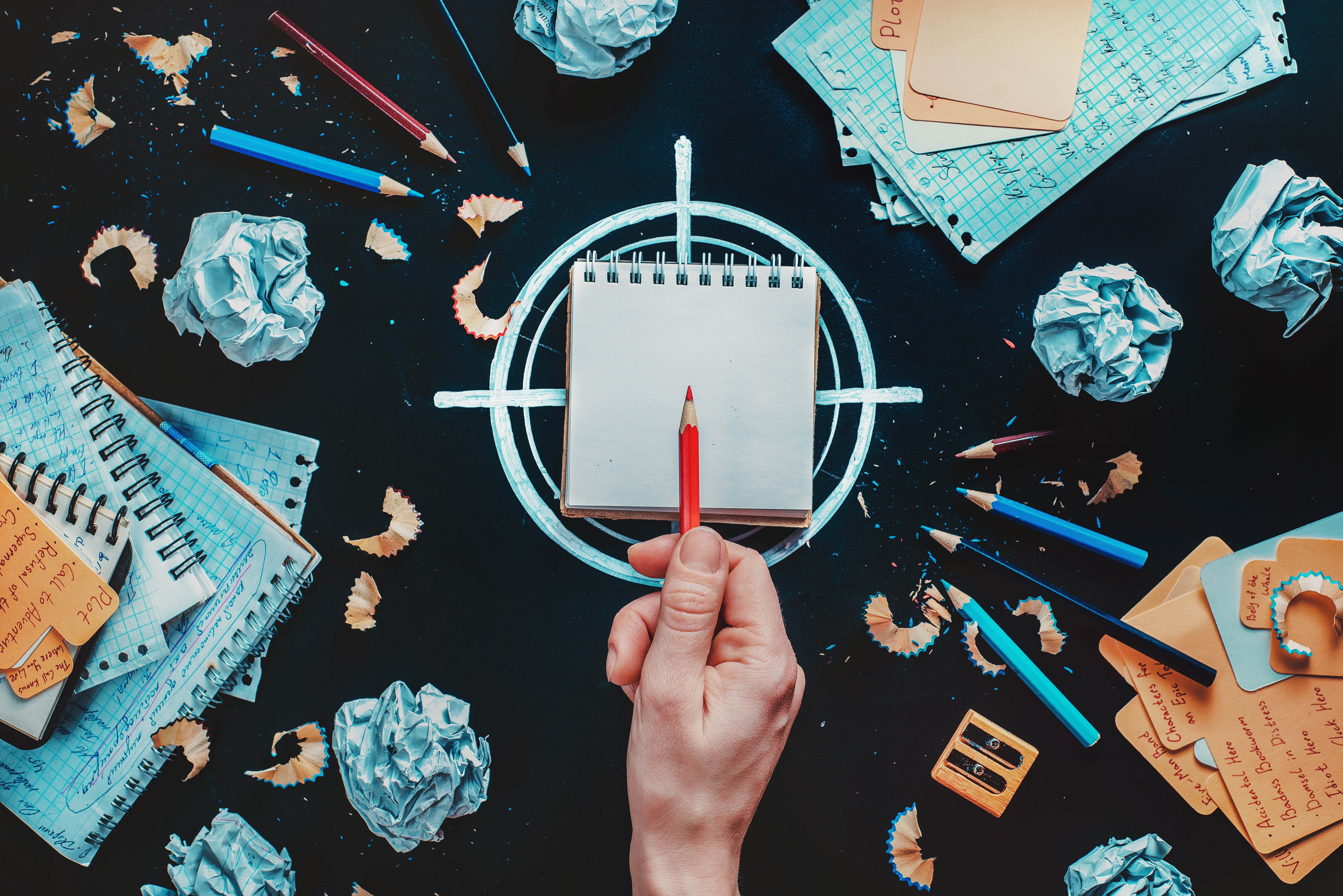Content writer at desk deciding on goals for website copy
