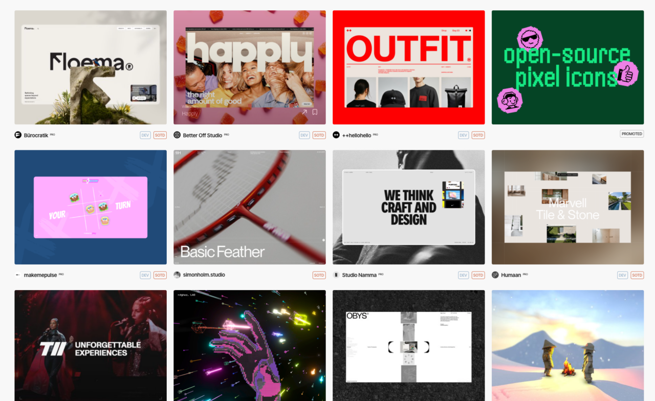 showcase of modern websites