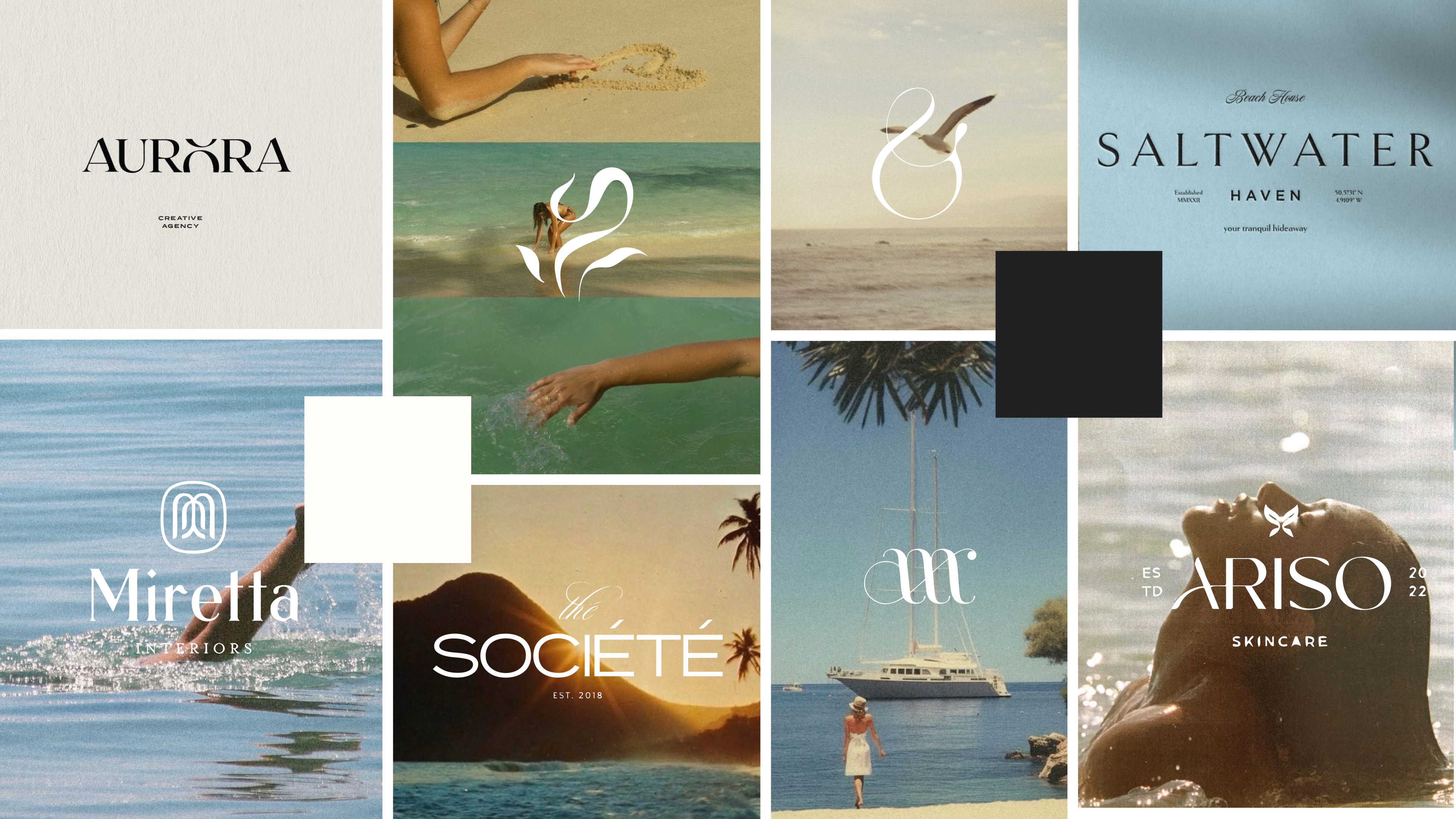 Estrales art direction moodboard exploring refined typography, coastal imagery and understated luxury.