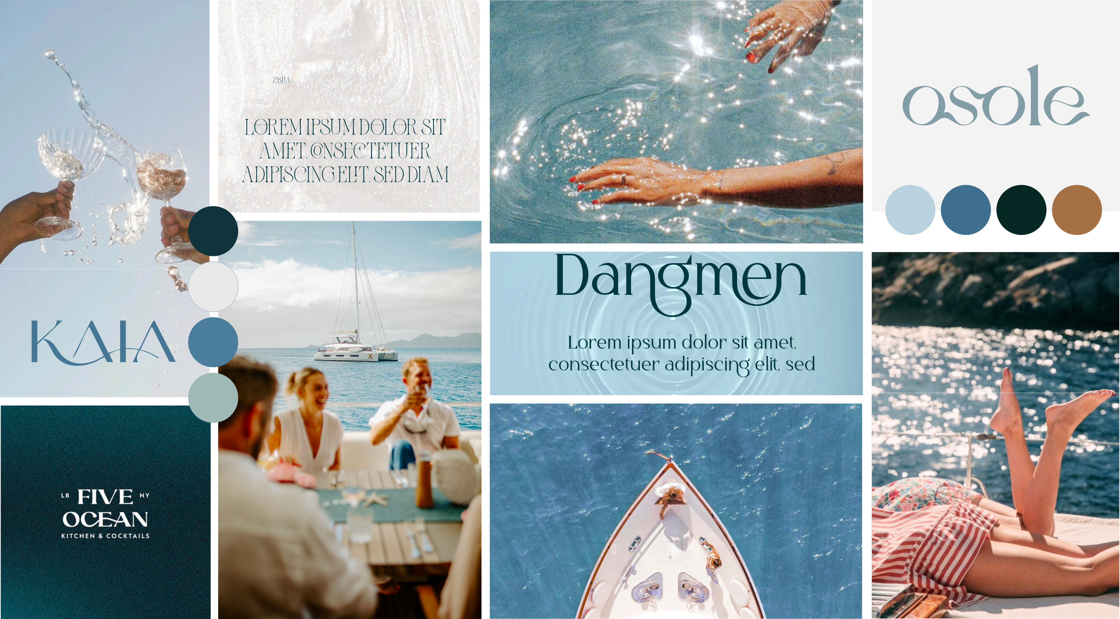 Estrales art direction moodboard exploring premium nautical imagery, soft blues and contemporary editorial design.